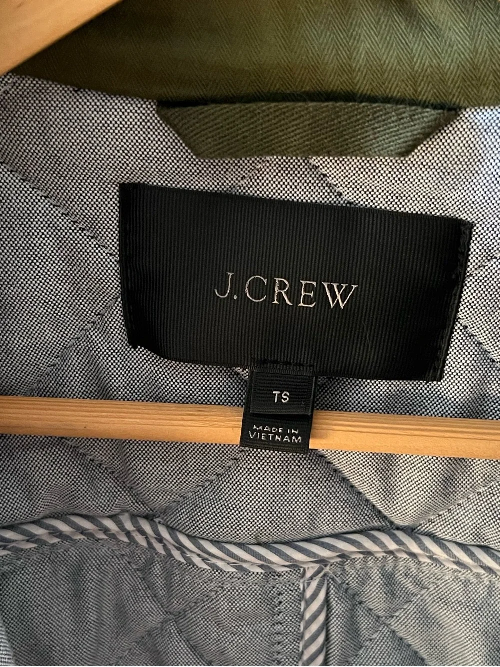 J. Crew Quilted Olive Green Field Jacket with Gold-Tone Snaps